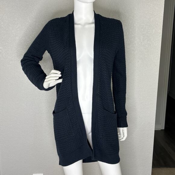 ABERCROMBIE & FITCH Women’s XS Textured Open Long Cardigan Sweater Navy Blue - Picture 2 of 7
